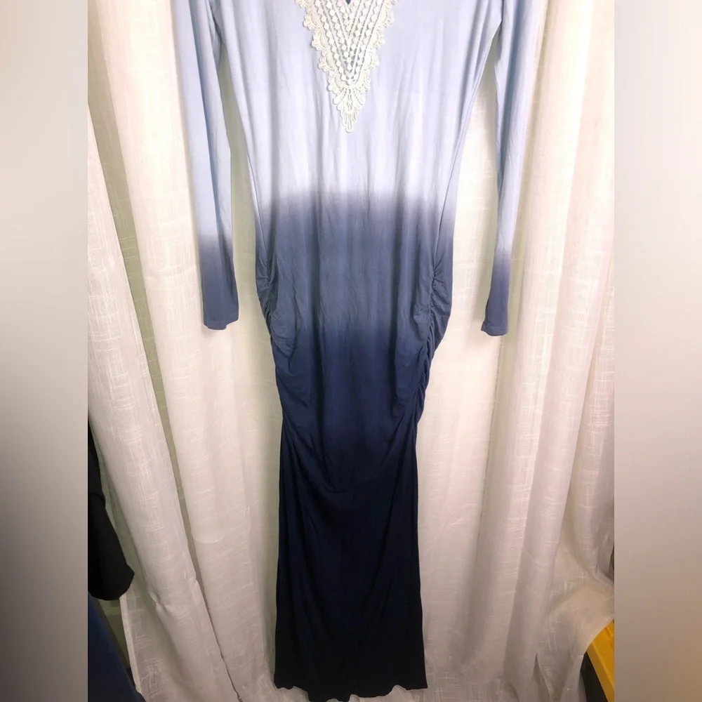 VENUS Gradient Blue Lace-Up Ombre Long Sleeve Dress NWOT M